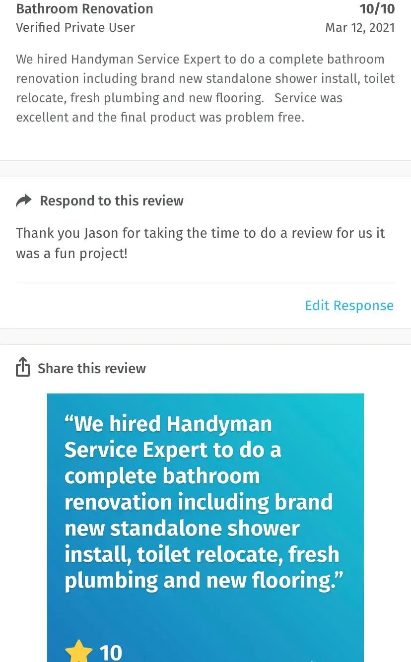 Bathroom renovation review graphic
