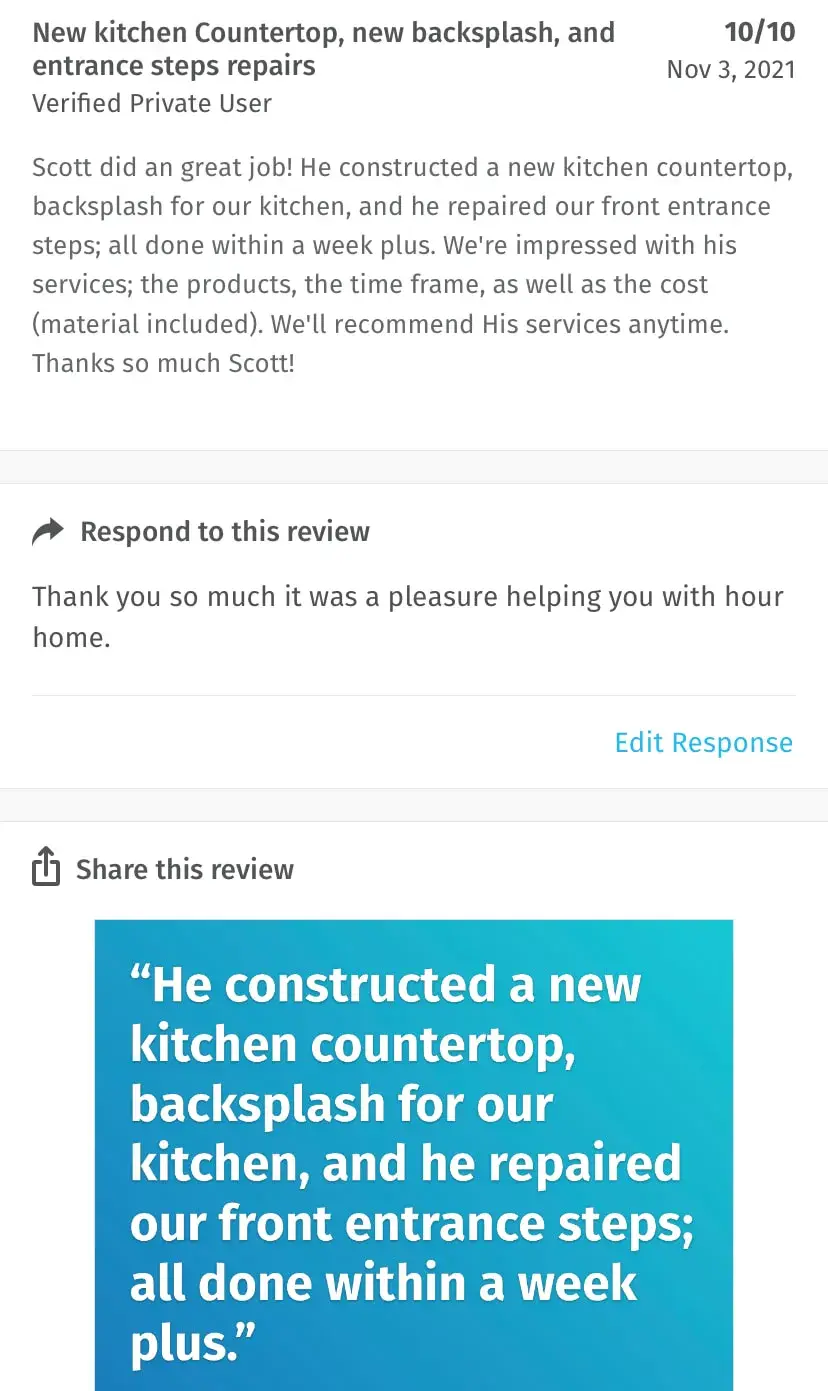 Kitchen countertop review screenshot